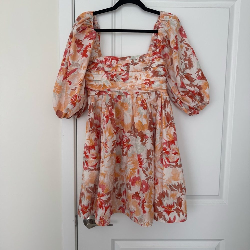 Abercrombie & Fitch Emerson Poplin Puff Sleeve Mini Dress Medium Tall - Picture 2 of 6